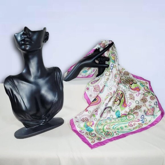 Codello Pink Paisley 100% Silk Scarf | Vibrant Boho Floral 21"x21" - Picture 1 of 12